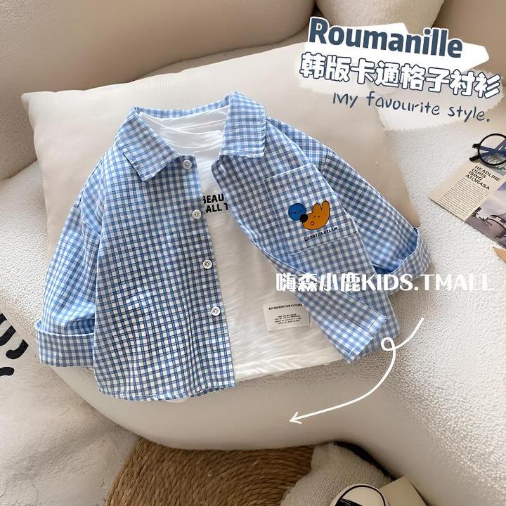 儿童格子衬衫春秋新款小童韩版洋气上衣男宝宝长袖衬衣男童春装潮