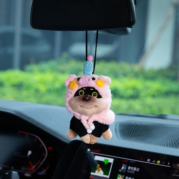 可爱簪花蜜蜂狗汽车挂件毛绒公仔车载后视镜挂饰品礼物