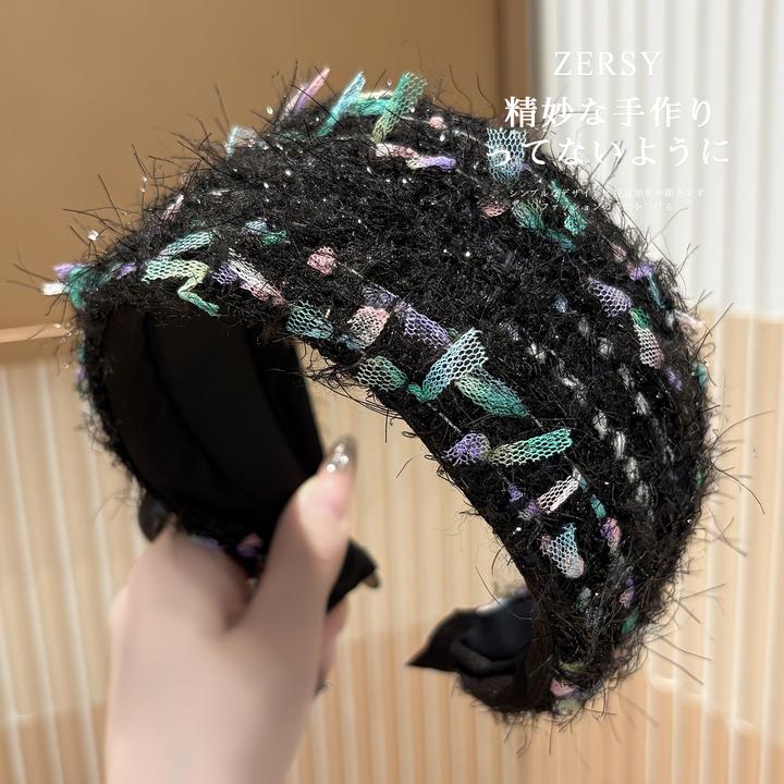 黑色宽边毛绒发箍女款高级感洋气时尚发卡日常外戴遮白发洗脸头箍