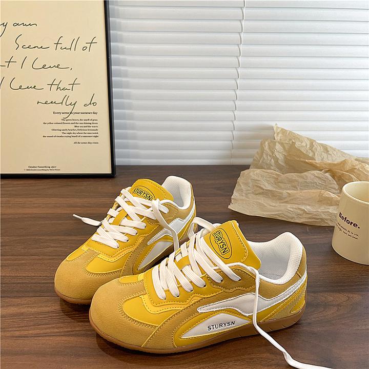 港风情侣软底休闲阿甘鞋女2025秋季黄白德训鞋复古运动休闲赛车鞋