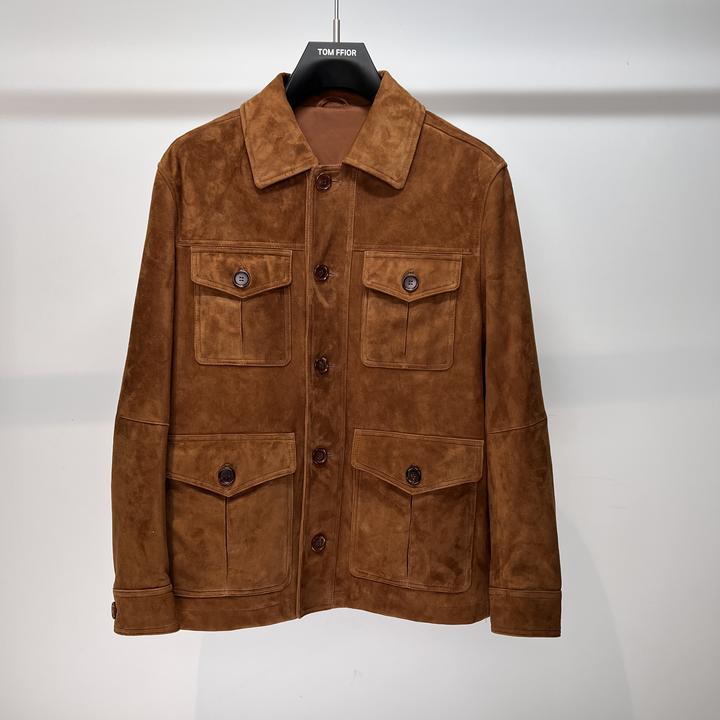 TOM FFIOR臻选奢华！麂皮绒老钱风翻领男士秋冬翻领皮衣夹克50201
