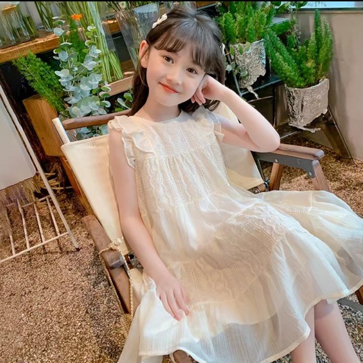 女童连衣裙夏装2025新款洋气儿童裙子夏季薄款女孩飞袖沙滩公主裙
