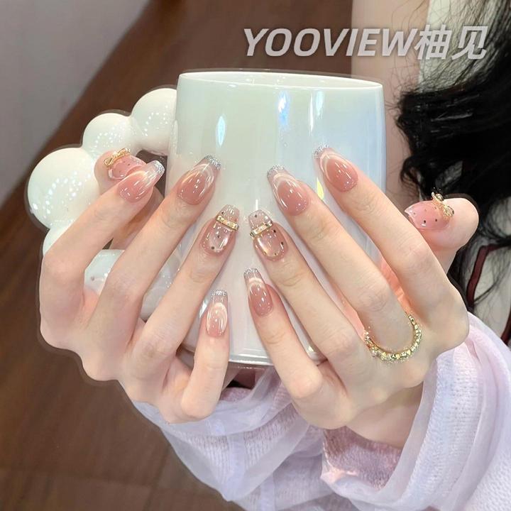 高级感穿戴甲手工穿戴甲小香风波点结法式猫眼名媛风美甲穿戴甲片