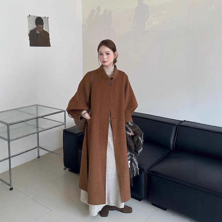 双面羊绒大衣立领长款韩国东大门秋冬新款高端澳毛赫本风腰带显瘦