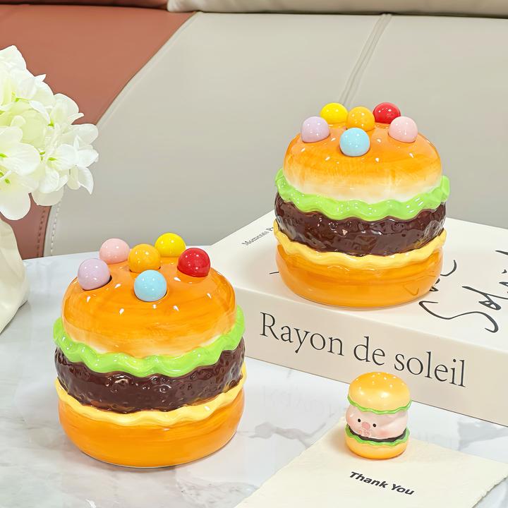 创意汉堡果叉筒家用不锈钢小叉子陶瓷果签收纳套装高颜值装饰摆件