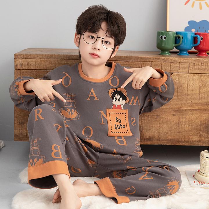 儿童睡衣男童春秋季纯棉长袖可爱男孩宝宝中大童可穿家居服两件套