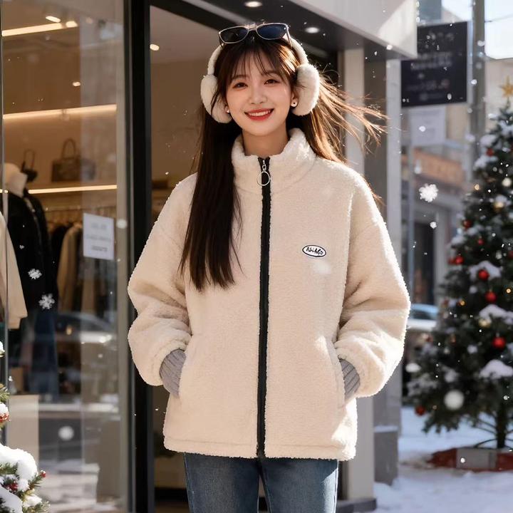 冬季刺绣保暖摇粒绒加绒加厚外套
