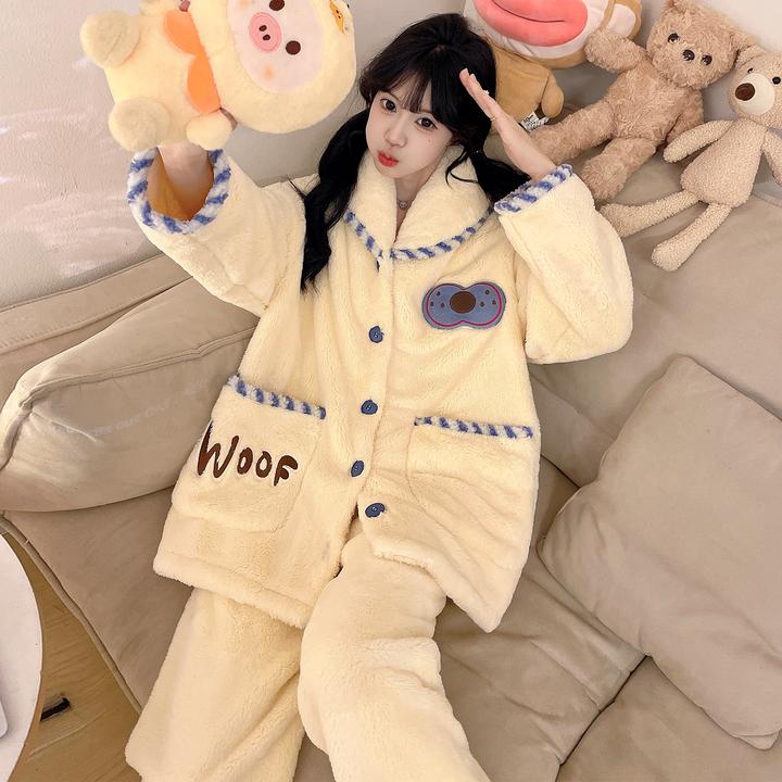 珊瑚绒法兰绒加绒加厚保暖秋冬季睡衣女款爆款2025新款套装家居服