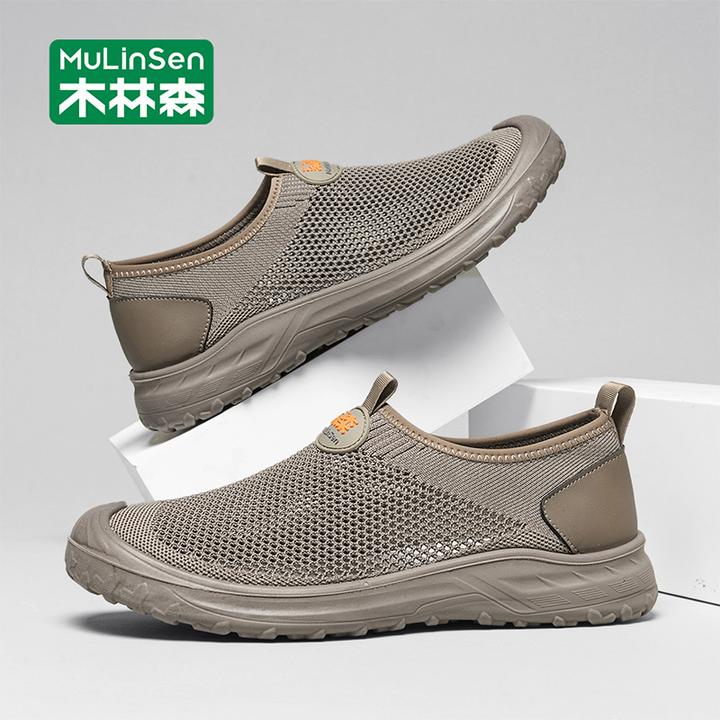 木林森男鞋网面鞋秋季新款软底防滑男士一脚蹬休闲鞋透气镂空