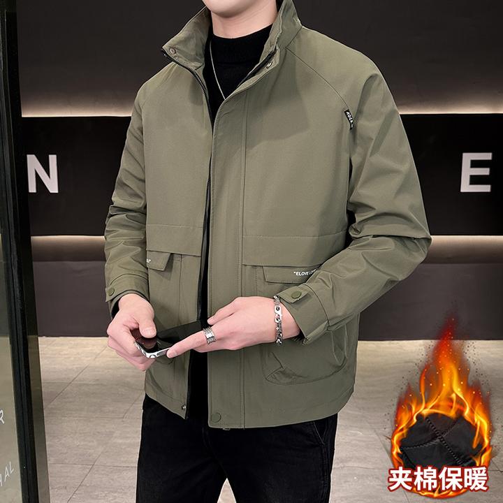 新款工装二棉外套男士秋冬季潮流立领加棉加厚保暖商务休闲夹克
