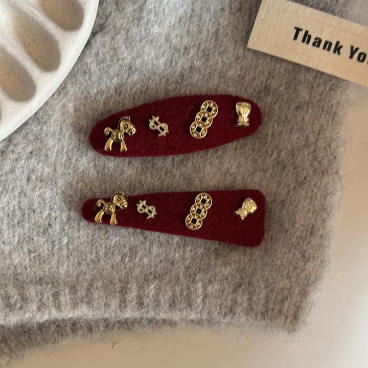 居家日用生活小百货新年红色小马发夹女甜美前额碎发BB夹刘海夹