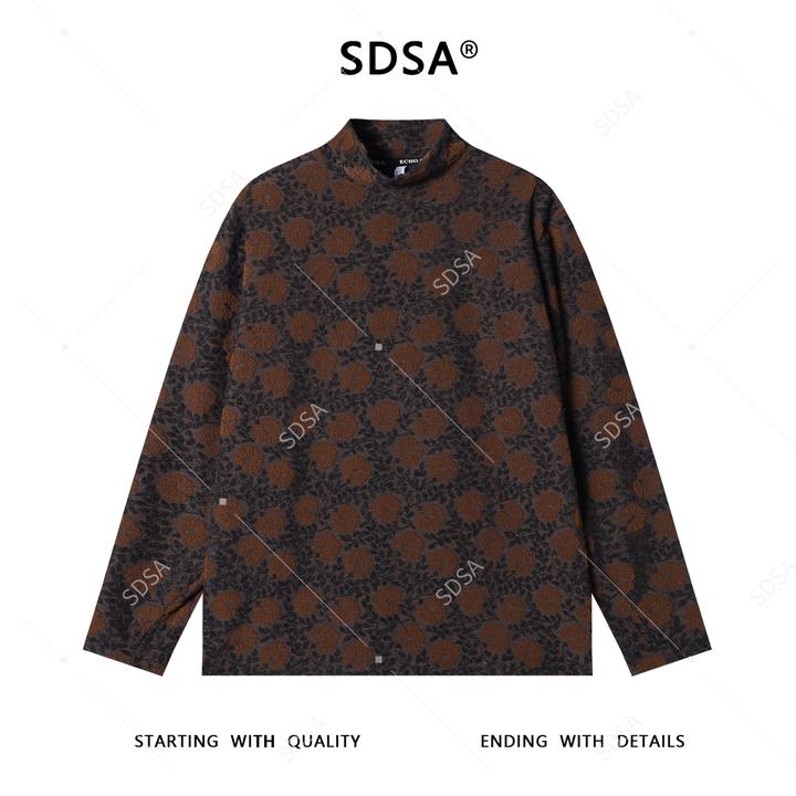 SDSA男士秋冬新款痞帅男装潮牌撞色提花半高领长袖T恤简约时尚潮