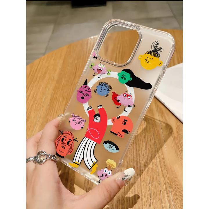 个性卡通表情比适用苹果15磁吸手机壳iPhone16磨砂14promax防摔13