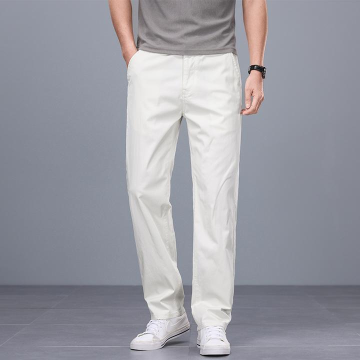 茵特拿蒂高端纯棉白色休闲裤男新款春秋季男士长裤子宽松直筒男裤