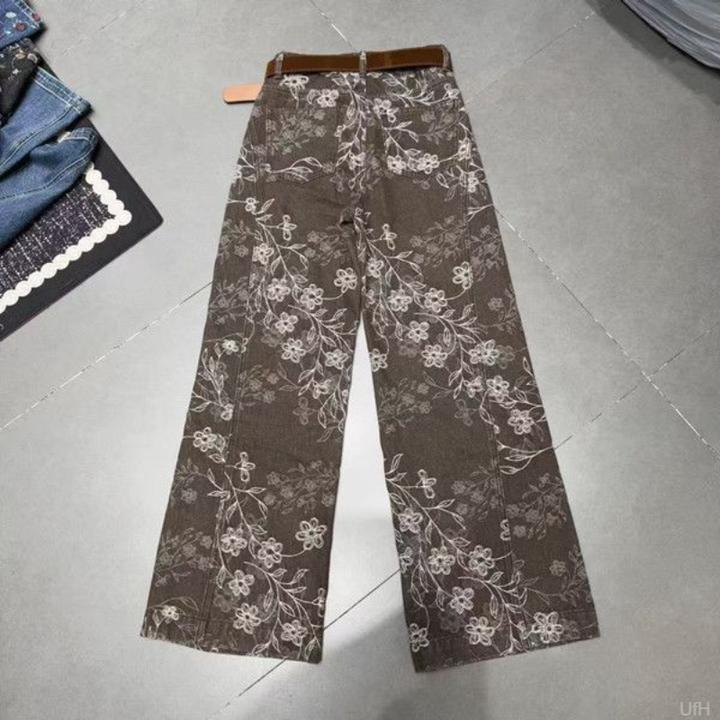 欧货2025秋季时尚轻奢时尚高腰重工欧花筒叭牛仔裤高品质洋气长裤