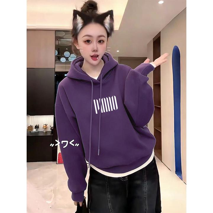 小个子短款套头连帽卫衣女士上衣2026年新款爆款加绒加厚外套女潮