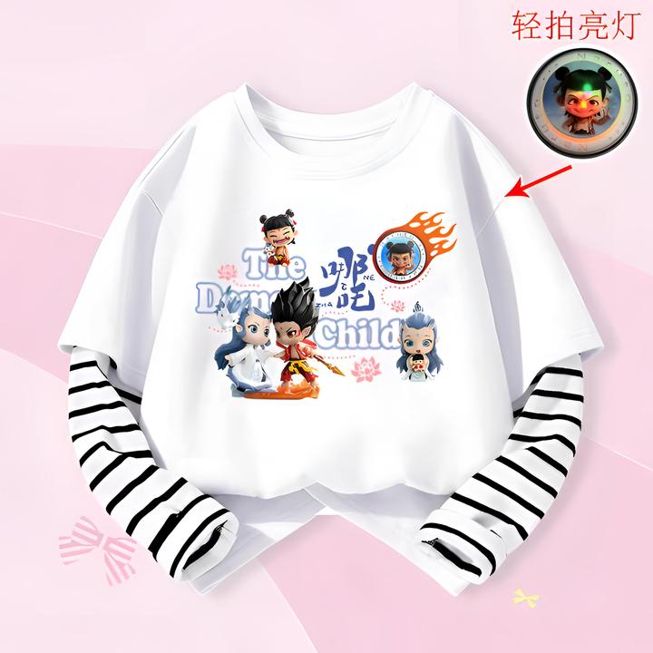 纯棉哪吒衣服儿童长袖T恤男童春秋女童装打底衫时尚童装儿童服装