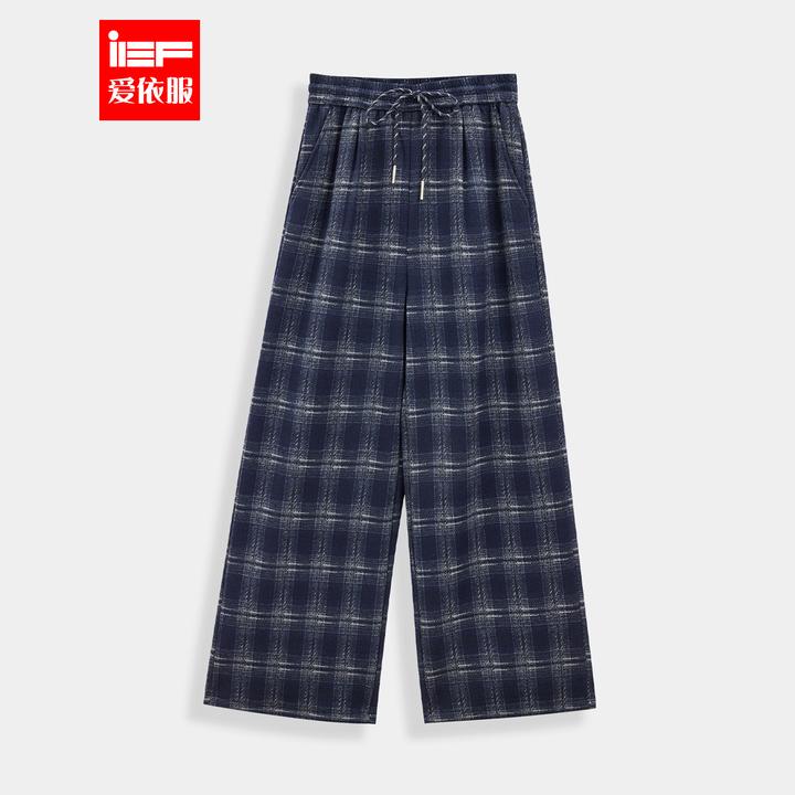 IEF/爱依服裤子2025冬季新款韩版时尚休闲复古格子加绒保暖阔腿裤