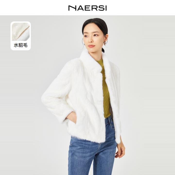 娜尔思裘皮外套气质白色短款时尚女士毛绒设计师水貂毛NS02863V1