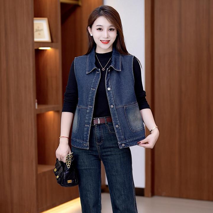 小字母加绒牛仔马甲时髦简约慵懒松弛舒适水洗软牛仔百搭马甲外套