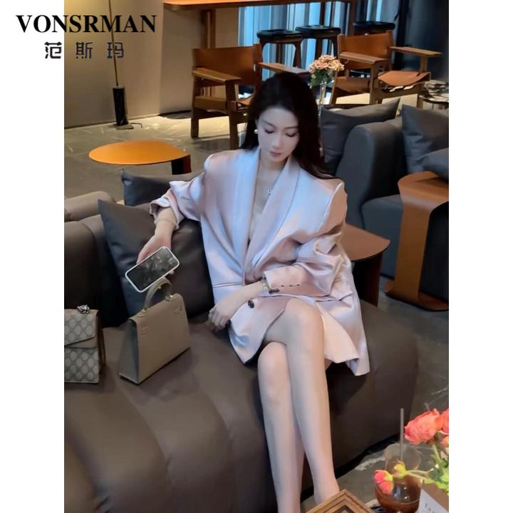 粉色高级感西装外套女2025春秋季新款韩版宽松小个子休闲西服上衣