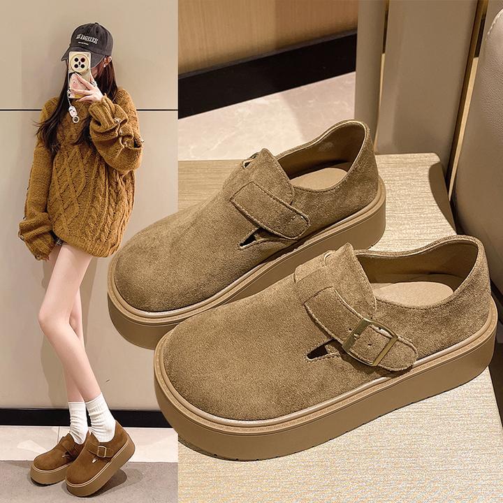 厚底全包勃肯鞋女2025春秋新款一脚蹬懒人乐福鞋复古博肯休闲单鞋
