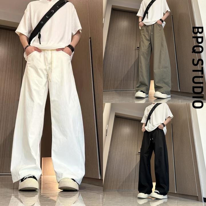 美式斜切休闲裤子男秋冬季潮牌高街弯刀裤大码宽松直筒阔腿长裤