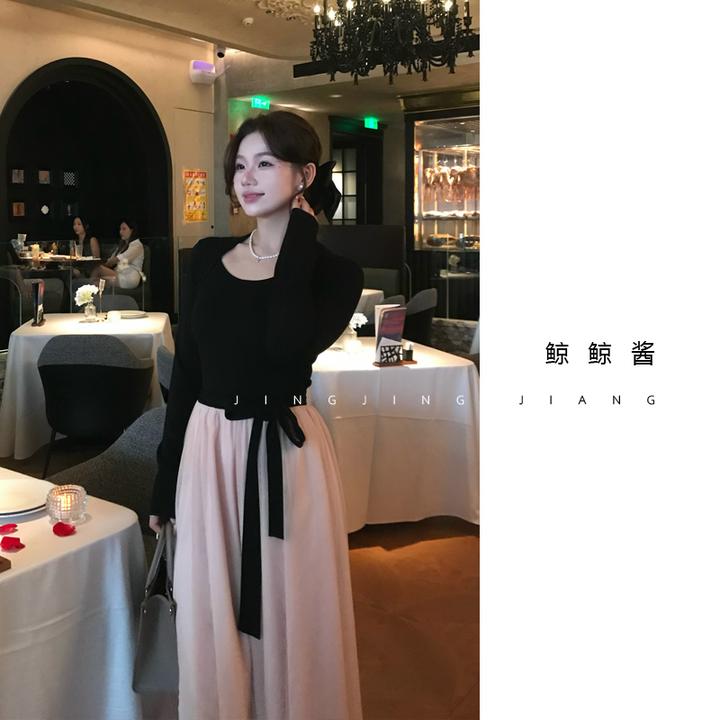 ZOZ鲸鲸酱【许你翩然】秋冬季新款气质温柔设计款拼接长袖连衣裙