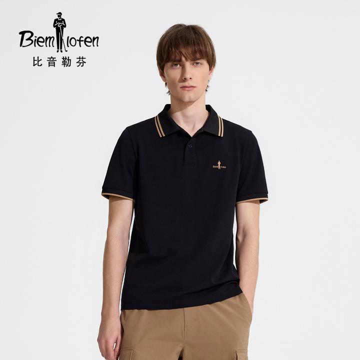 【功能棉】比音勒芬夏季男士polo衫时尚撞色条翻领短袖老钱风男装
