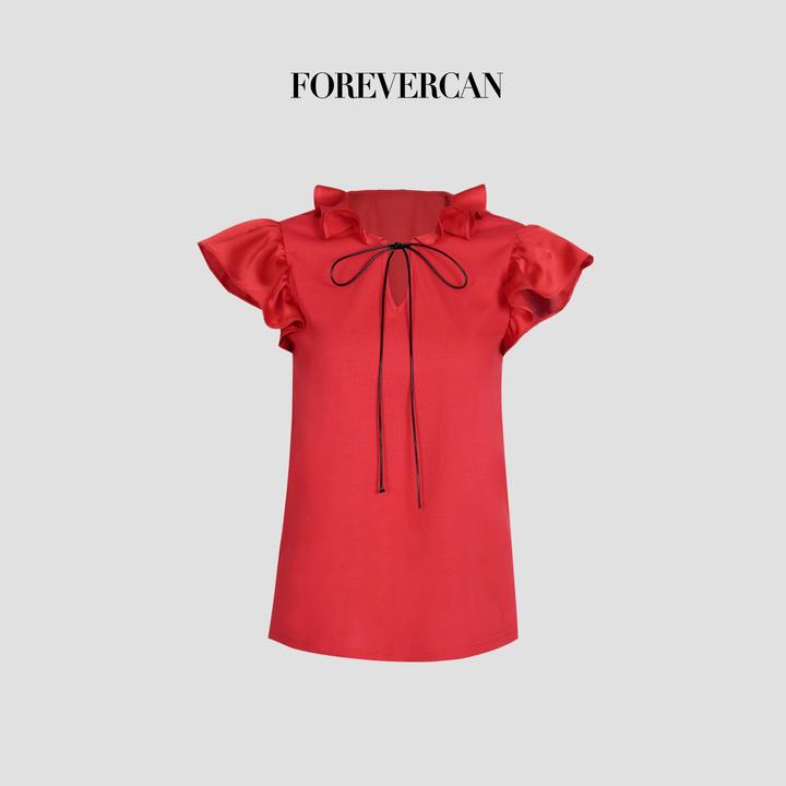 FOREVERCAN“无边假日”法式荷叶边飞袖系带宽松背心ST23720
