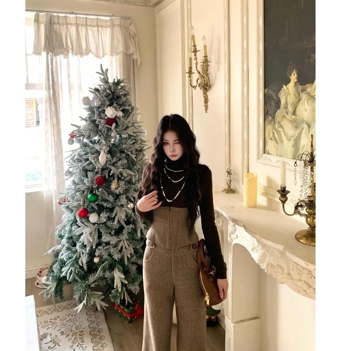 溪溪靓衫 秋冬设计师高级气质马甲长裤套装