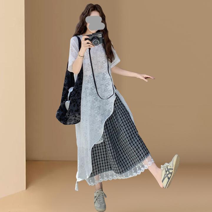 韩系超好看气质桔梗小个子连衣裙2025年夏季高级感精致半身裙套装