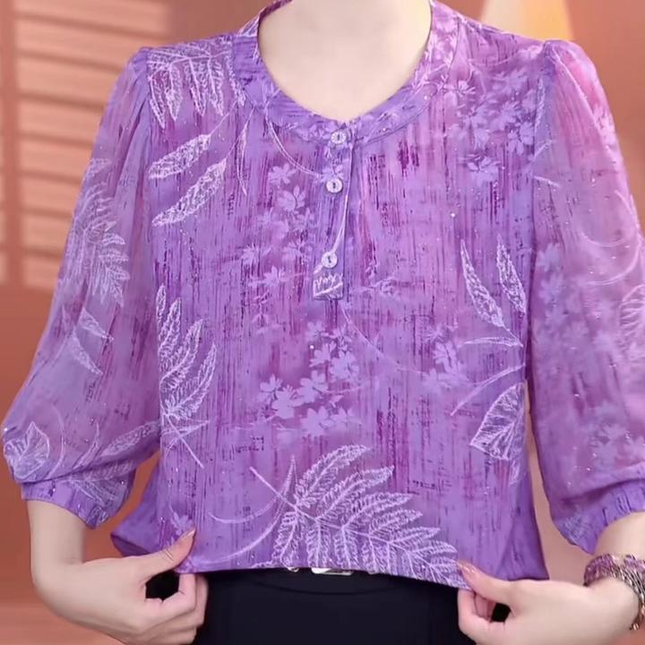 【洒银】大码胖mm夏季薄款新款七分袖花纹冰爽衬衫遮肚宽松防晒上衣