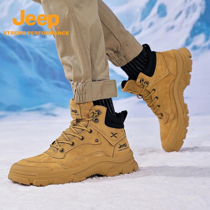 JEEP吉普男鞋秋冬马丁靴户外厚底真皮增高大黄靴男款潮流工作鞋