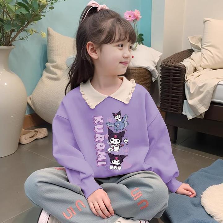 库洛米女童小女孩卫衣春秋款新款POLO领儿童加绒宝宝洋气上衣