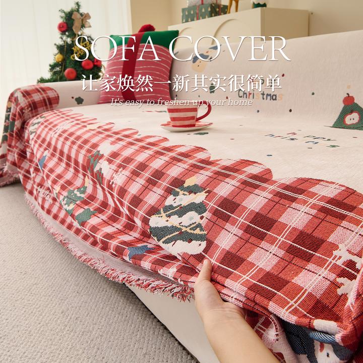 圣诞雪格圣诞雪尼尔沙发巾防滑加厚耐磨防猫抓耐脏两三人位QAN
