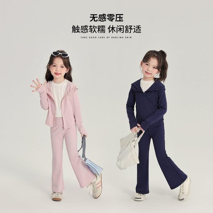 洋气西装潮流时尚童装女童春季休闲两件套长裤外套针织新款套装连