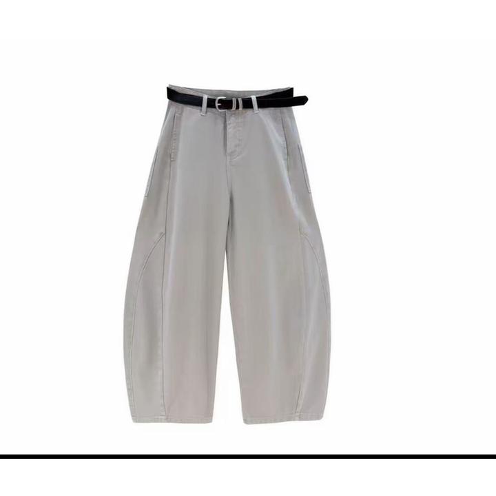 【季尾青仓】夏季纯色美式复古花苞裤休闲八分显瘦女裤（没腰带）3571