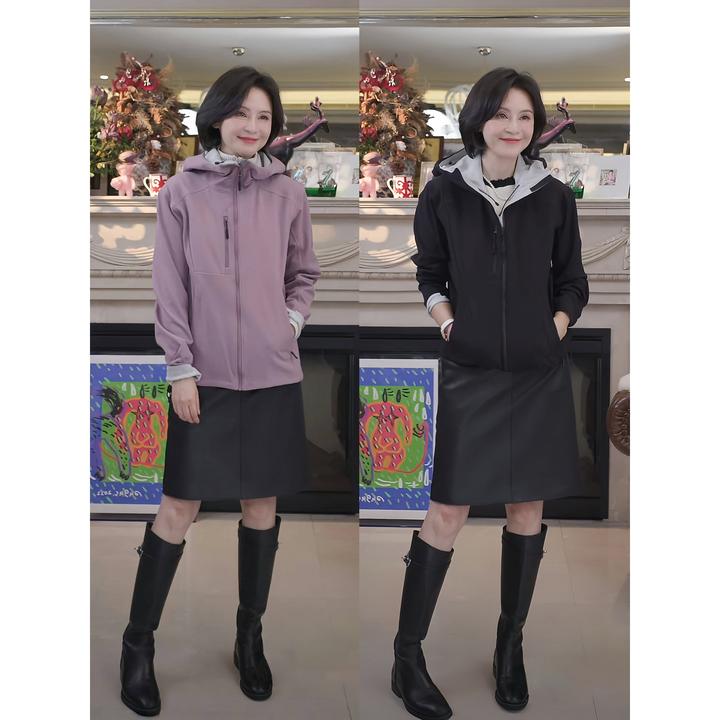 我是摩羯软壳外套 四面弹复合横条绒防风百搭秋户外连帽夹克