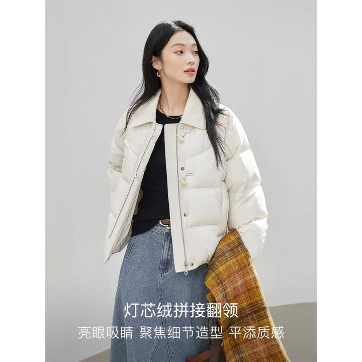 90白鸭绒短款翻领羽绒服女2025冬新款小个子宽松百搭通勤保暖外套