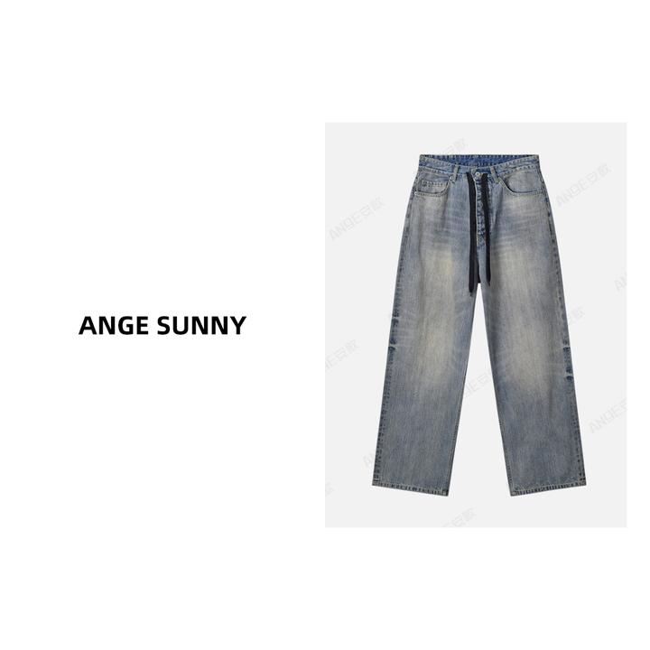 ANGE SUNNY【巴黎抽绳牛仔裤】夏季新款洗水做旧后跟破坏设计休闲裤