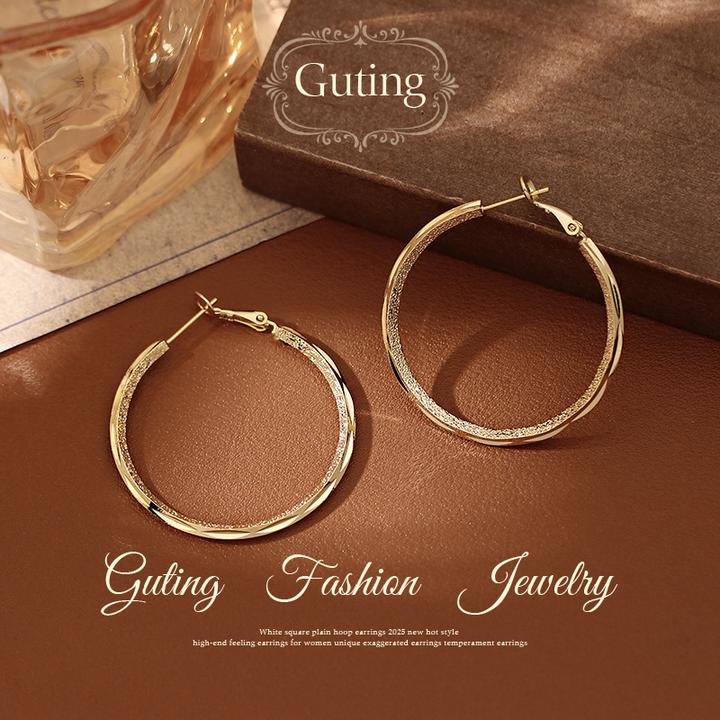 铜合金耳饰 23019金色磨砂素圈耳环女秋冬高级感耳饰夸张耳钉