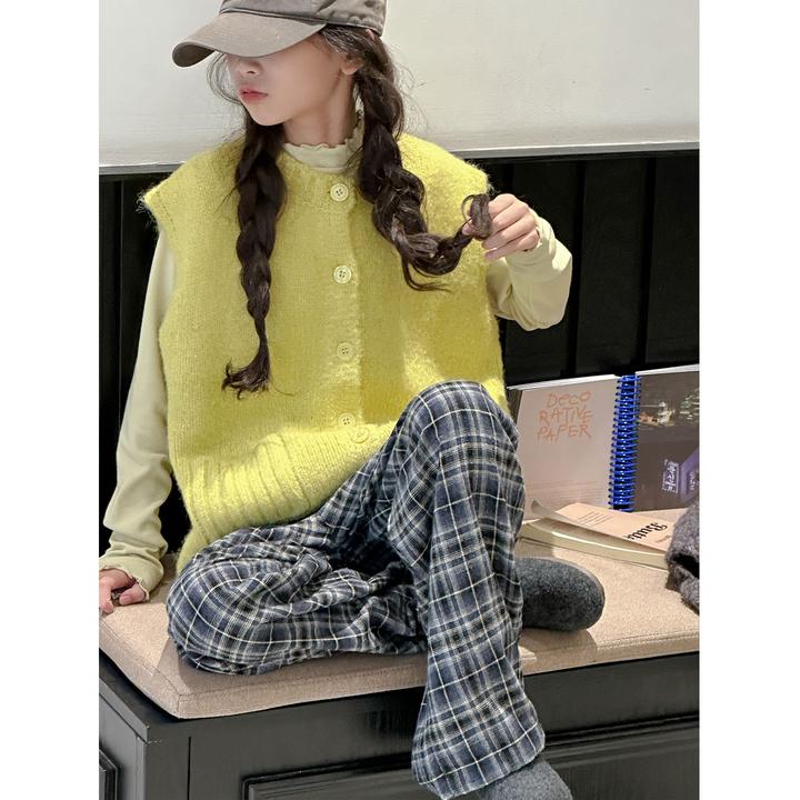 K29684孙小美甜美女童毛衣马甲2025秋装新款针织衫春秋无袖上衣潮