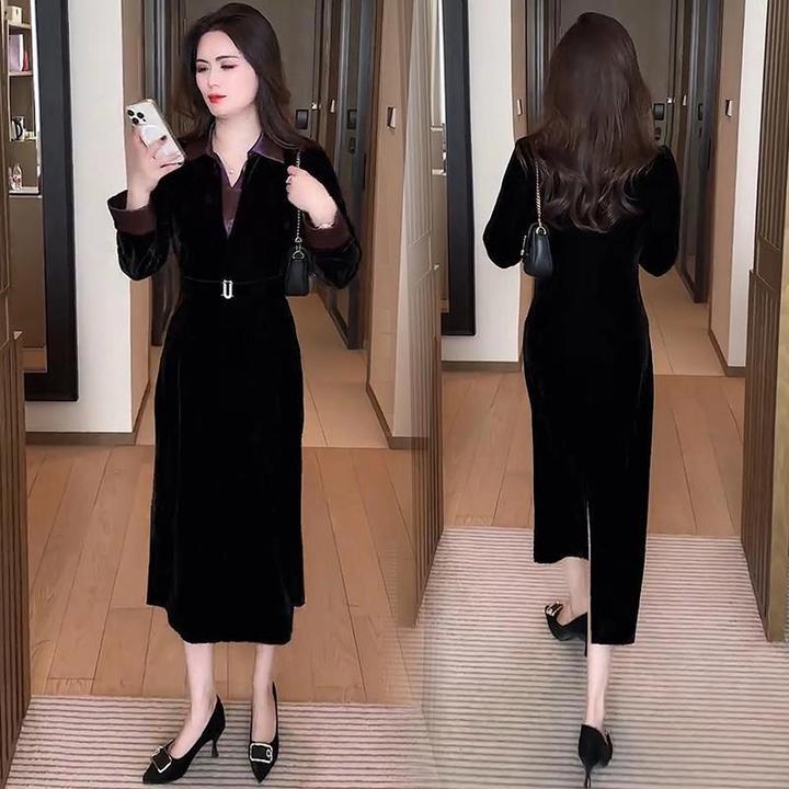 时尚长袖连衣裙女2025春季新款洋气显瘦收腰中长款时髦气质裙子潮