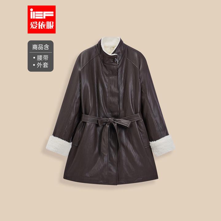 IEF/爱依服2025冬季新款气质女人味时尚加绒厚款亮面皮中外套