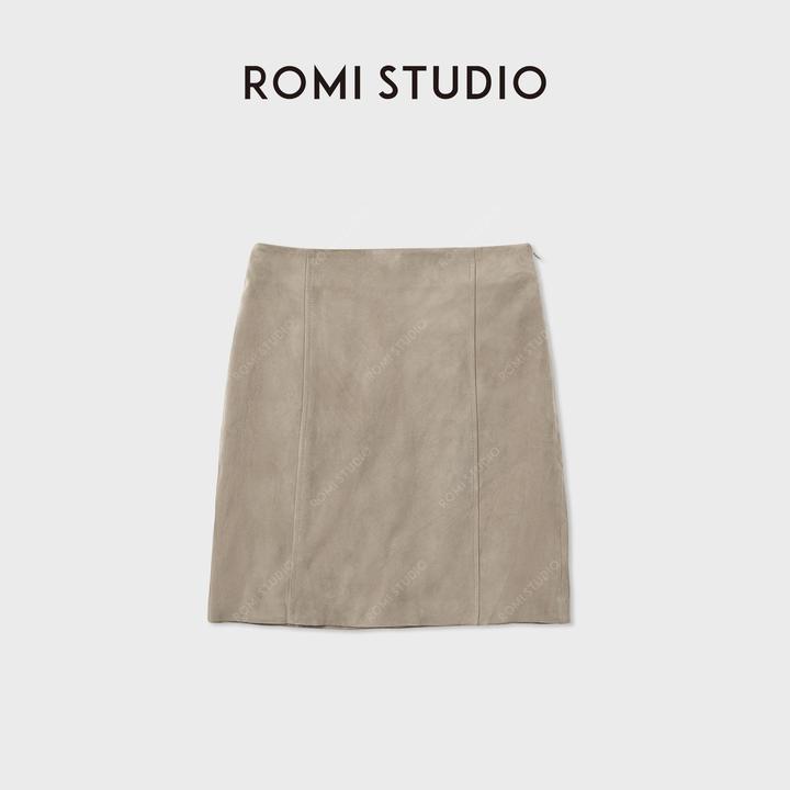 ROMI STUDIO“简约优雅”羊反绒磨砂感高级直筒皮半裙 RWCAXU4865