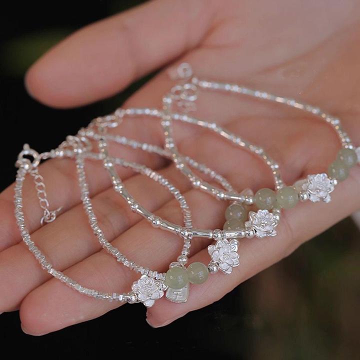 足银手链 银9999新中式爱莲说碎银手链莲花竹节手链女款小清新