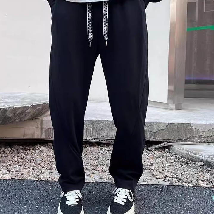 秋季美式潮牌解构针织卫裤男生松紧腰设计运动裤百搭直筒阔腿裤