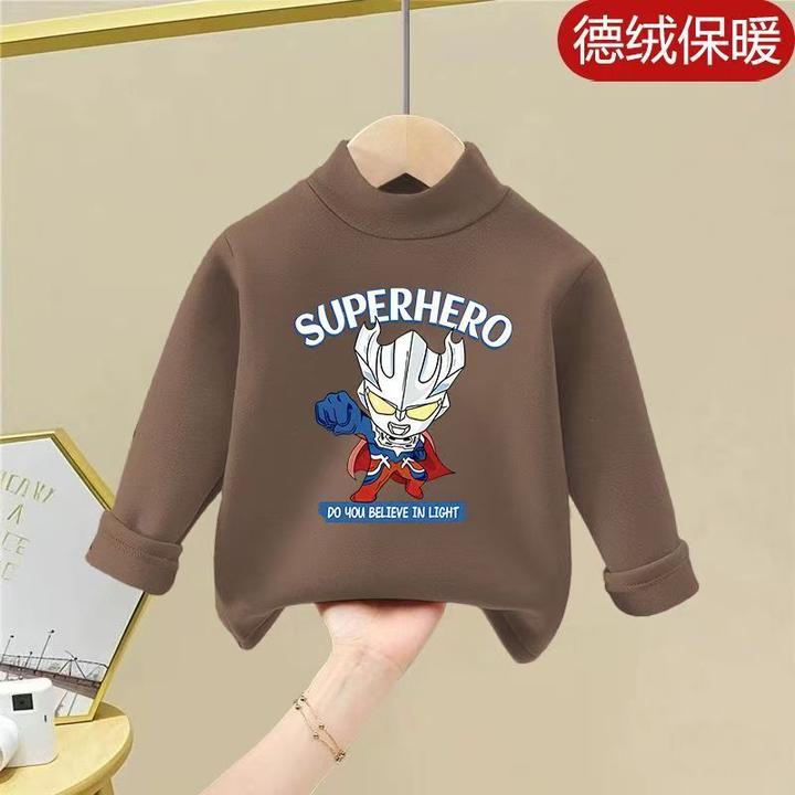 男童德绒上衣秋冬新款奥特曼中小童衣服长袖半高领保暖加厚打底衫