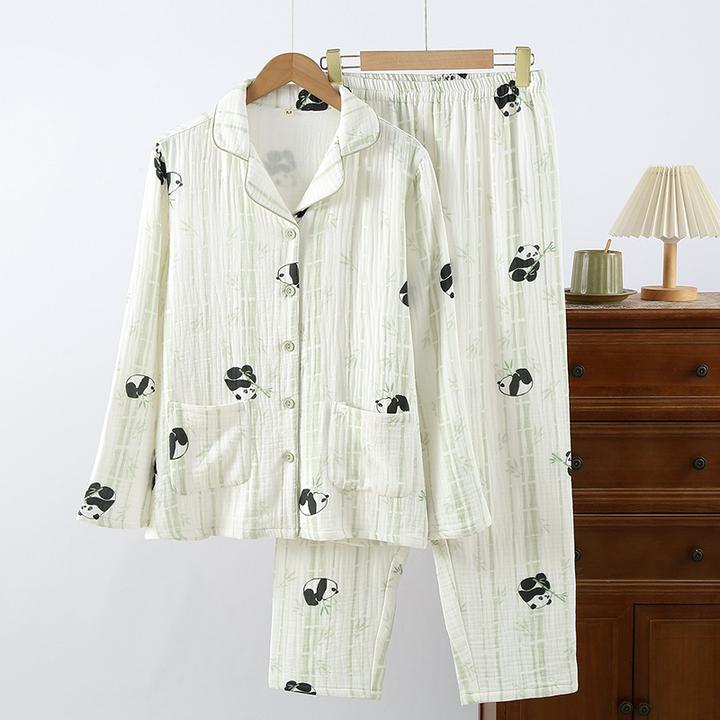 轻奢A类全棉四层纱布睡衣女加厚保暖包边纯棉秋冬长袖家居服套装